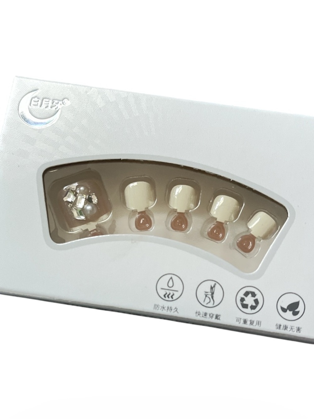New Off White and Natural Press On Toe Nails
